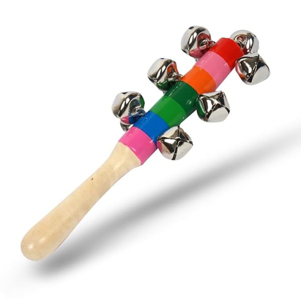 LittleLoot Wooden Rattle with Bell – Hand Crafted Sound Making Infant Toy for New-Born Babies and Kids – Non-Toxic, Eco-Friendly Wooden Rattles for Sensory Play, Motor Skill Development, and Musical Fun