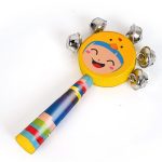 LittleLoot Baby Handle Jingle Bell Rattle – Soft Grip Wooden Sensory Toy with Gentle Jingle Sounds | Colorful Round Face Rattle for Infants & Toddlers | Safe Non-Toxic Baby Activity Gear (Random Color 1pc)