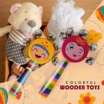LittleLoot Baby Handle Jingle Bell Rattle – Soft Grip Wooden Sensory Toy with Gentle Jingle Sounds | Colorful Round Face Rattle for Infants & Toddlers | Safe Non-Toxic Baby Activity Gear (Random Color 1pc) - Image 5