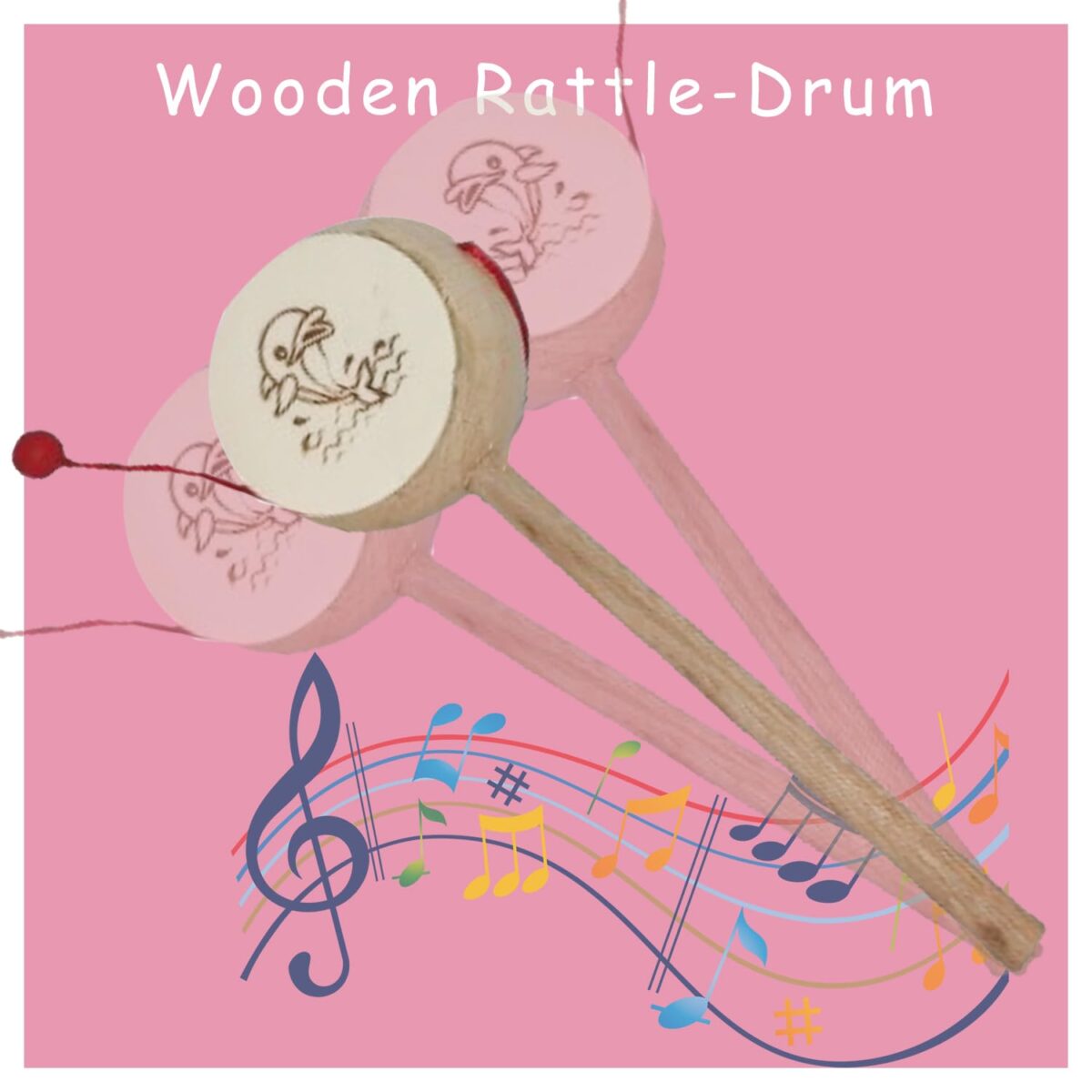 LittleLoot Handcrafted Wooden Rattle Drum Toy for Kids – Eco-Friendly, Safe, and Colorful Damru for Early Learning, Sensory & Auditory Development – Ideal Gift for Babies & Toddlers - Image 4