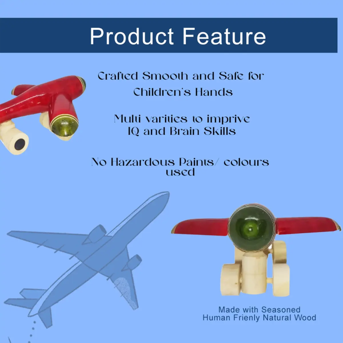 Wooden 3D Glider Aeroplane Toy for Toddlers – Handcrafted, Eco-Friendly & Non-Toxic Push Airplane Vehicle – Educational Toy for Motor Skill Development and Imaginative Play - Image 3