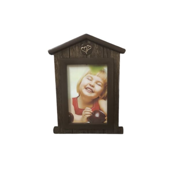 Rustic House-Shaped Photo Frame 9×7.5 Inch – Vintage Wood-Style Picture Frame with Stand & Wall Mount, Farmhouse Home Décor for Living Room, Bedroom & Office
